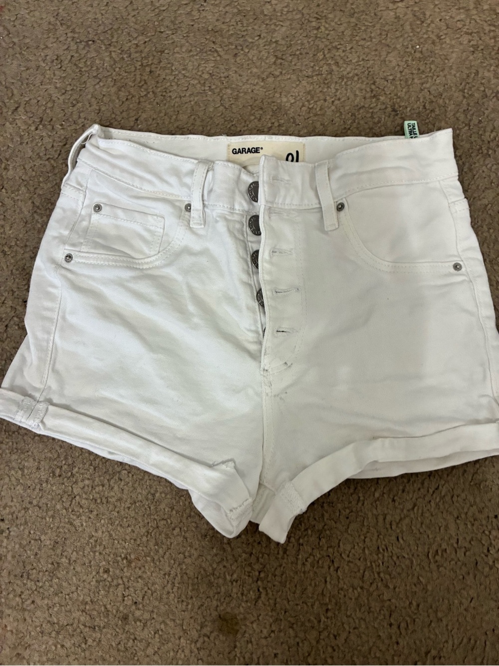 Garage White High Waist Button-Fly Denim Shorts